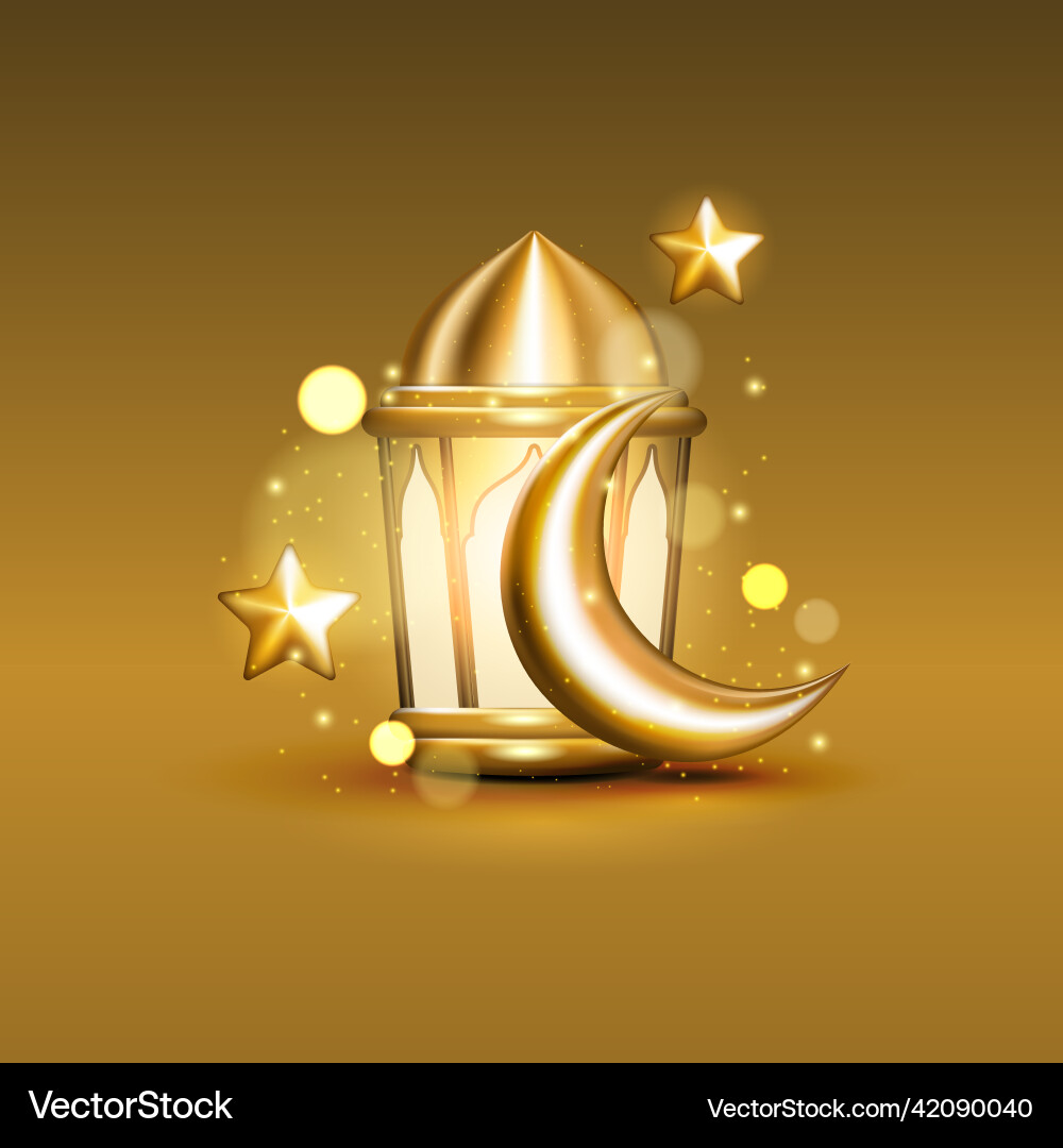 Realistic islamic objects with bokeh particles 3d vector image