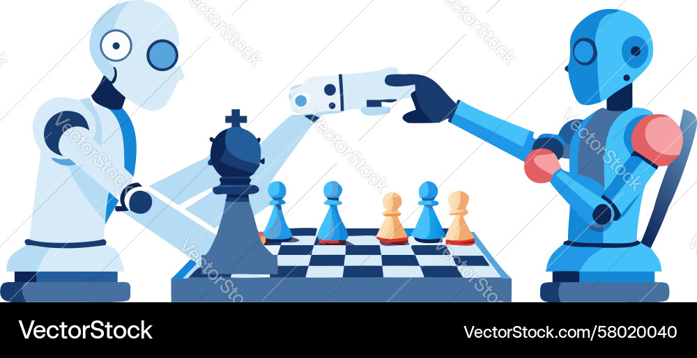 Robots Playing Chess: AI Strategy Vector Image