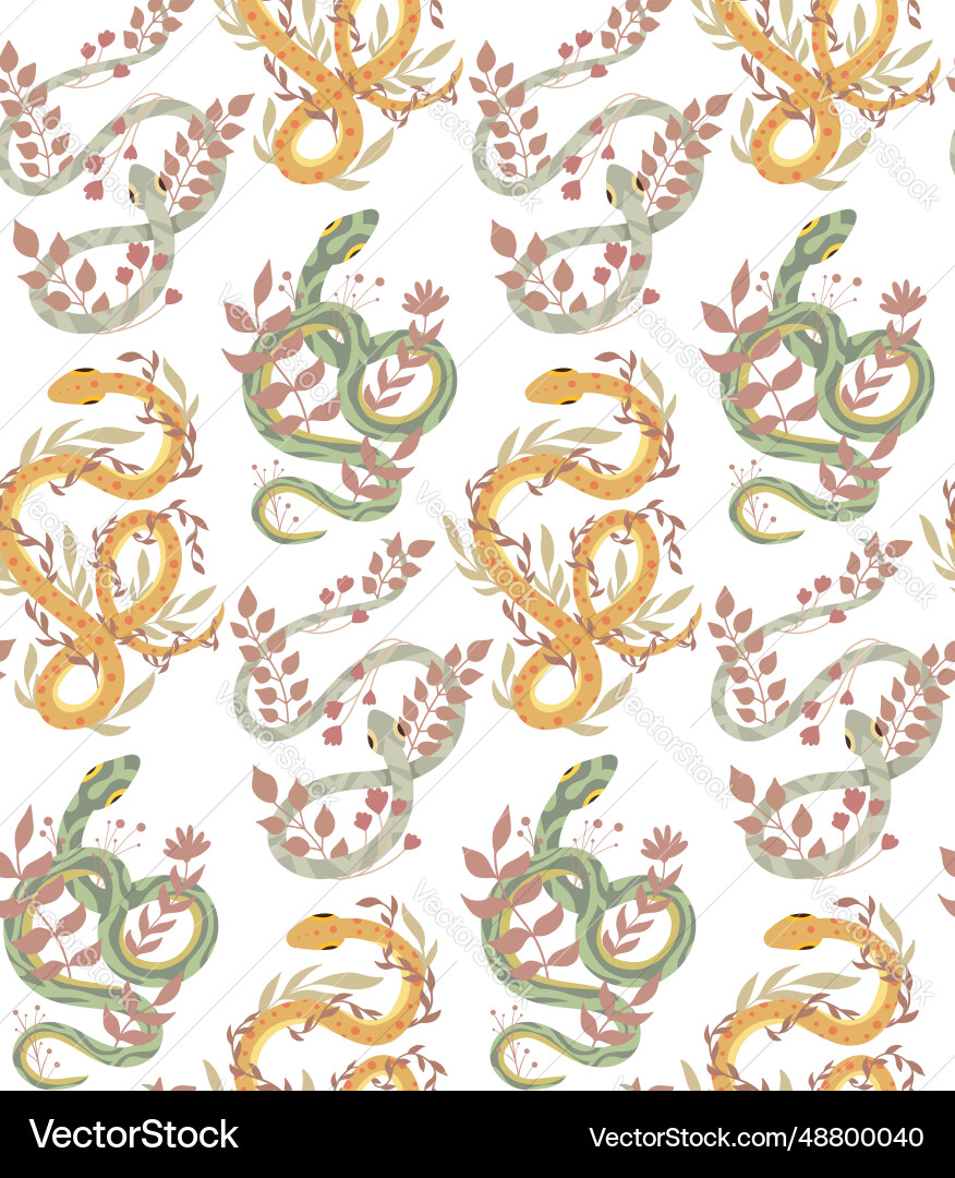 Seamless pattern with snakes and stems Seamless pattern with snakes and stems vector image