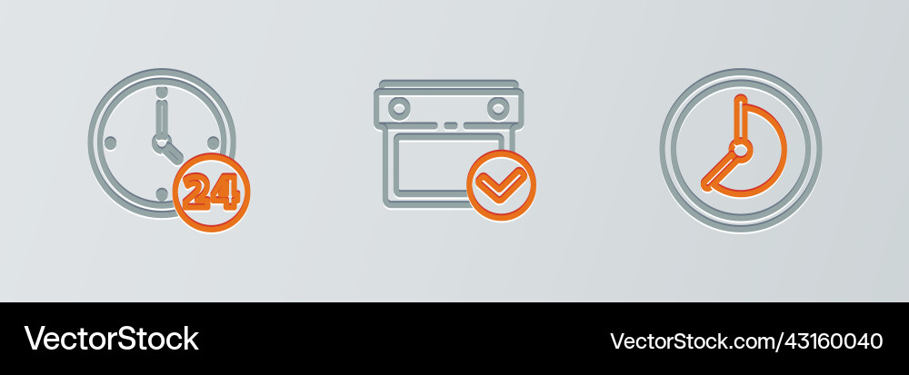 Set line clock 24 hours and calendar with check Vector Image