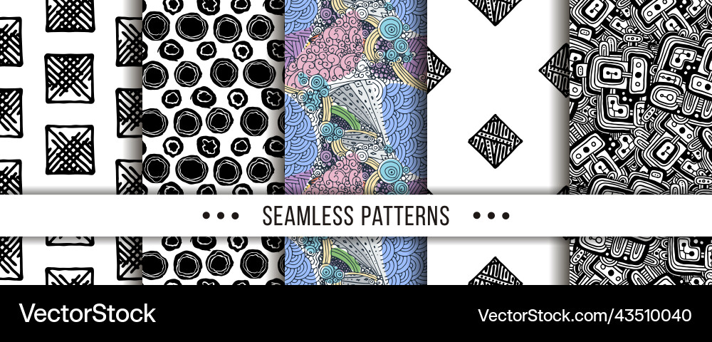 Set of seamless patterns with hand-drawn elements Set of seamless patterns with hand-drawn elements vector image
