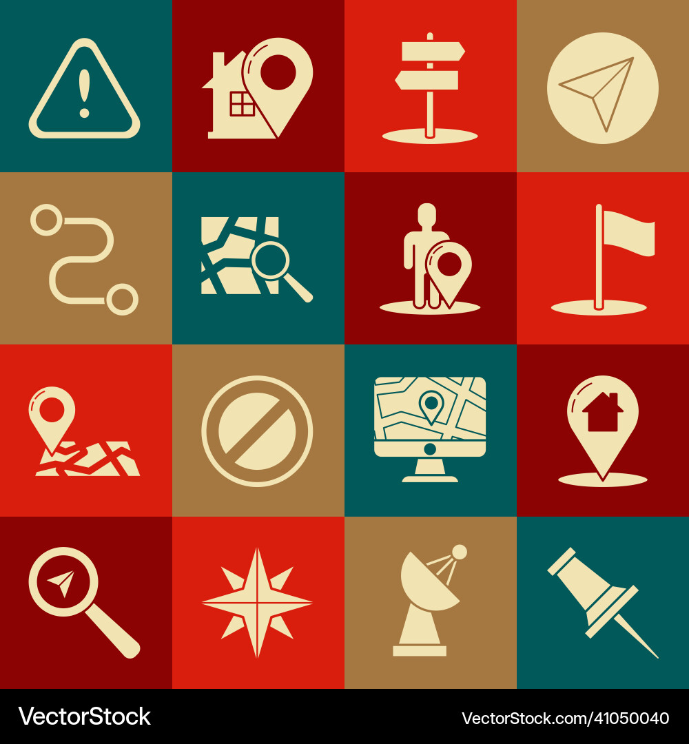 Set push pin map pointer with house flag road Vector Image