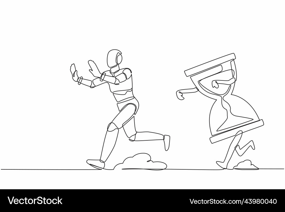 Single continuous line drawing stressed robot vector image