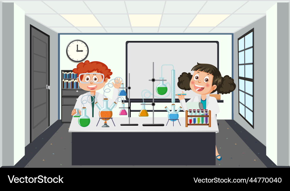 Student doing science experiment in laboratory Student doing science experiment in laboratory vector image