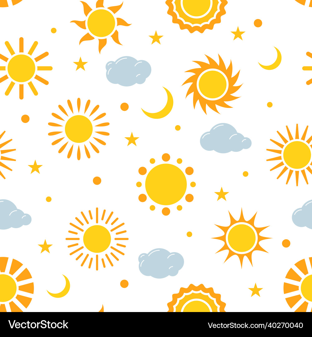 Sun seamless pattern childish background with sky vector image