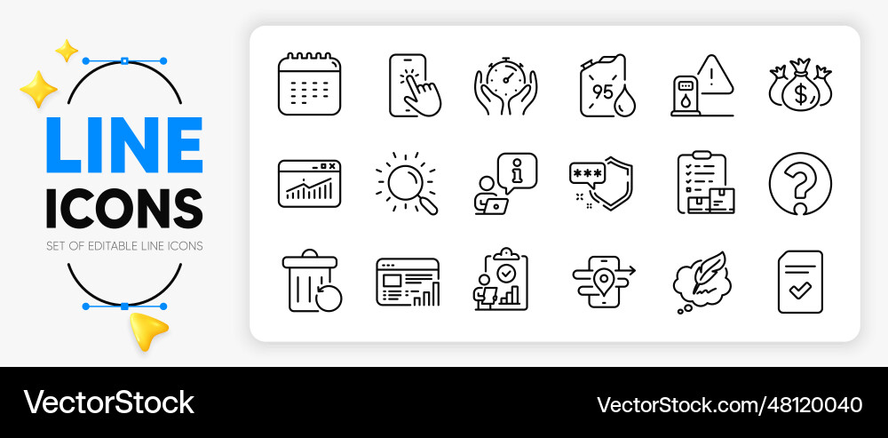 Website statistics interview and shield line Website statistics interview and shield line vector image