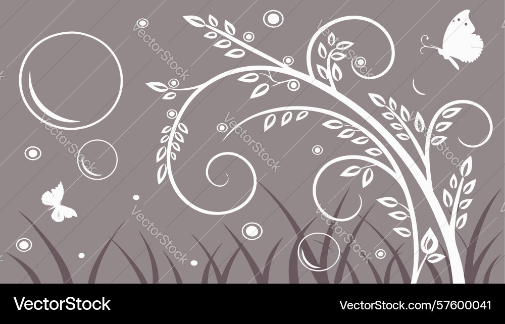Abstract branch with swirls and circles butterfly vector image