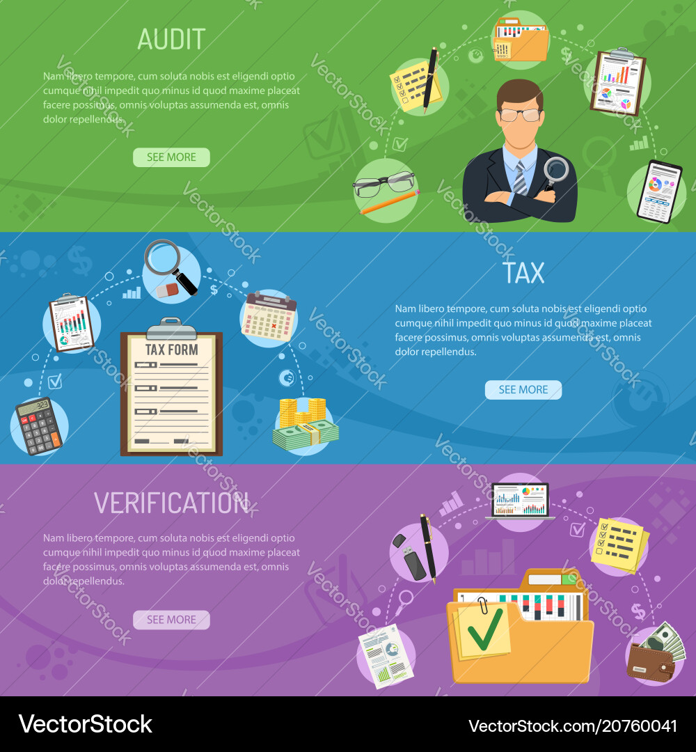 Auditing tax and business accounting banners Auditing tax and business accounting banners vector image
