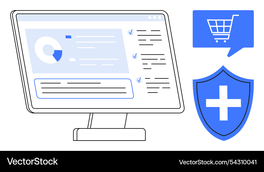 Computer monitor with data analytics shopping Computer monitor with data analytics shopping vector image