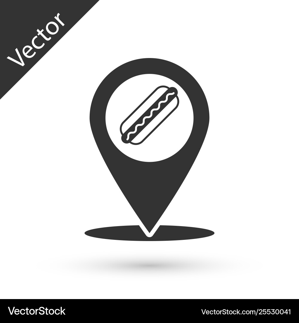 Grey map pointer with fast food hotdog icon Grey map pointer with fast food hotdog icon Vector Image
