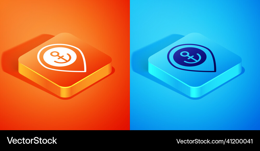 Isometric map pointer with anchor icon isolated vector image