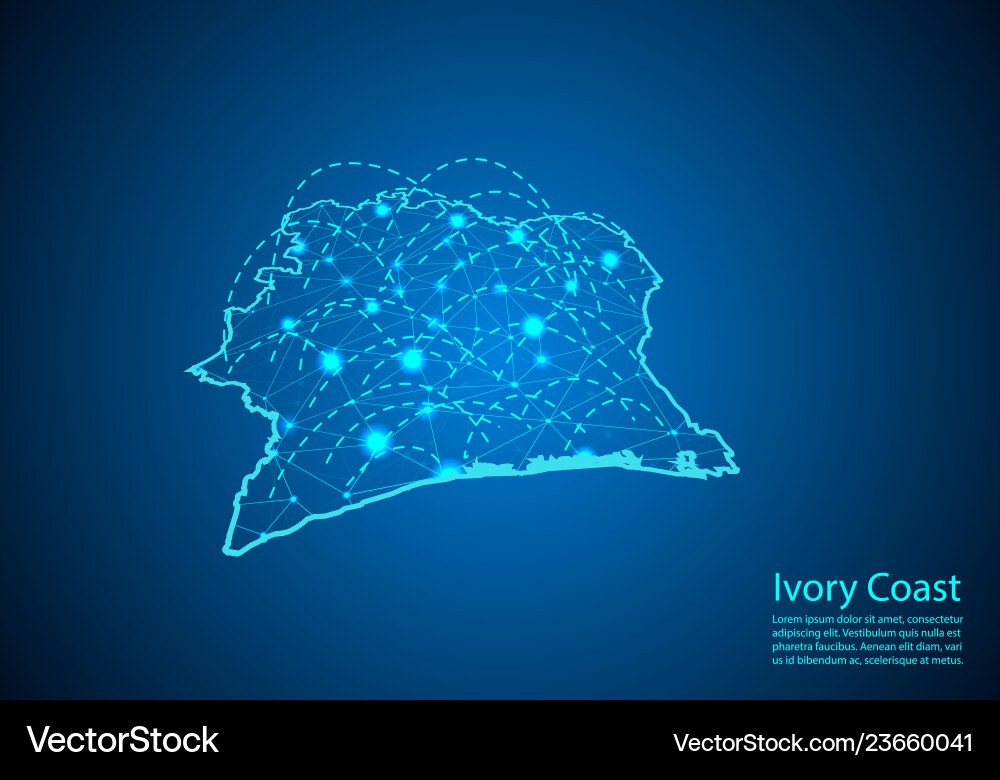 Ivory coast map with nodes linked by lines Ivory coast map with nodes linked by lines vector image