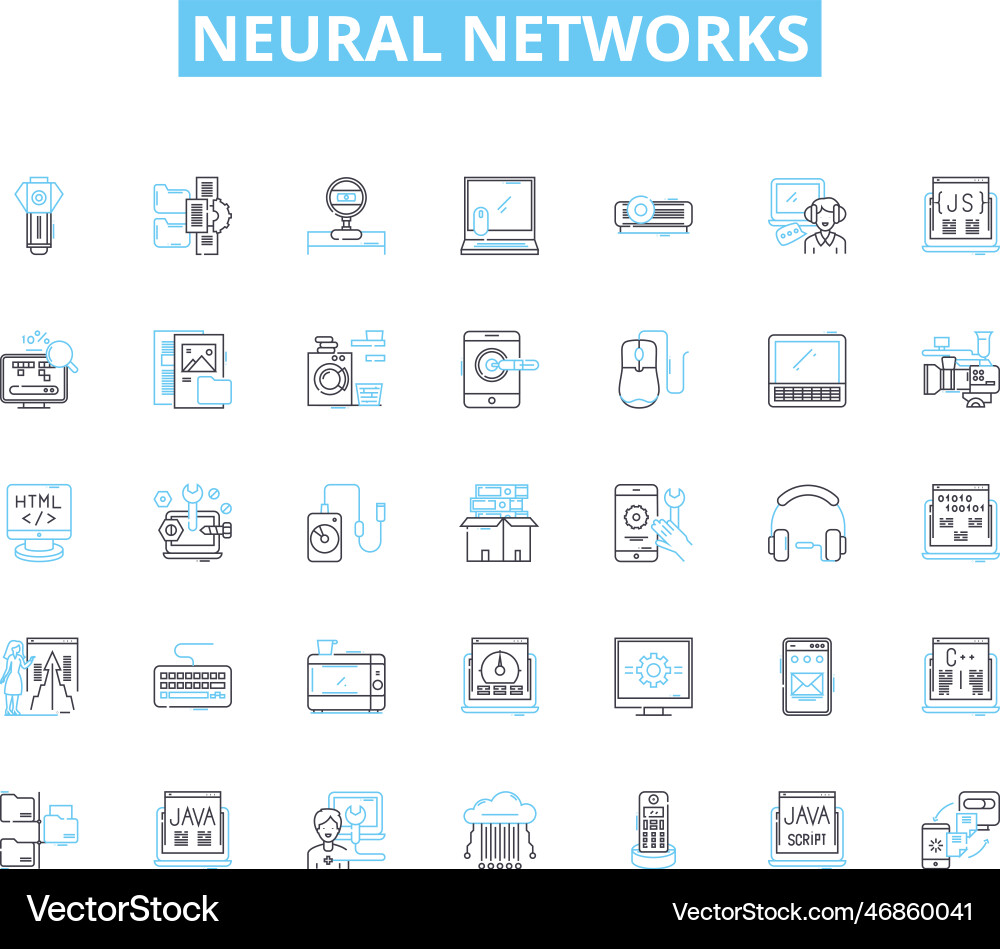 Neural networks linear icons set perceptron Neural networks linear icons set perceptron vector image