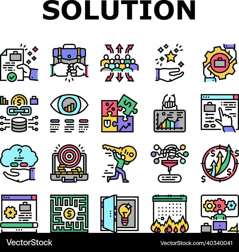 Solution business problem task icons set vector image