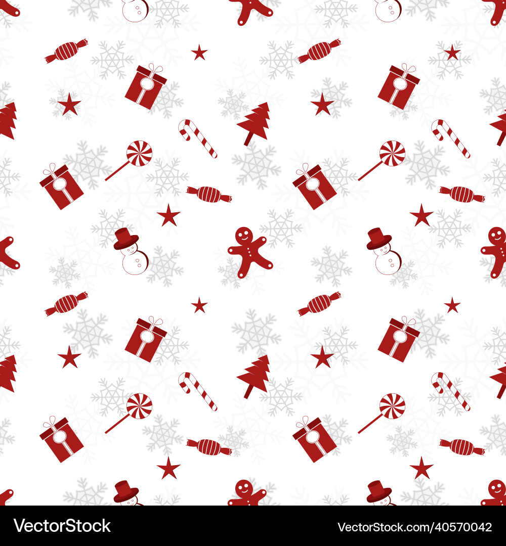 Christmas object silhouette repeat pattern in red vector image