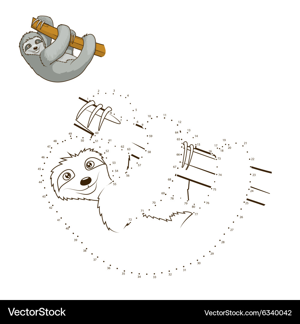 Connect the Dots Sloth Game vector image
