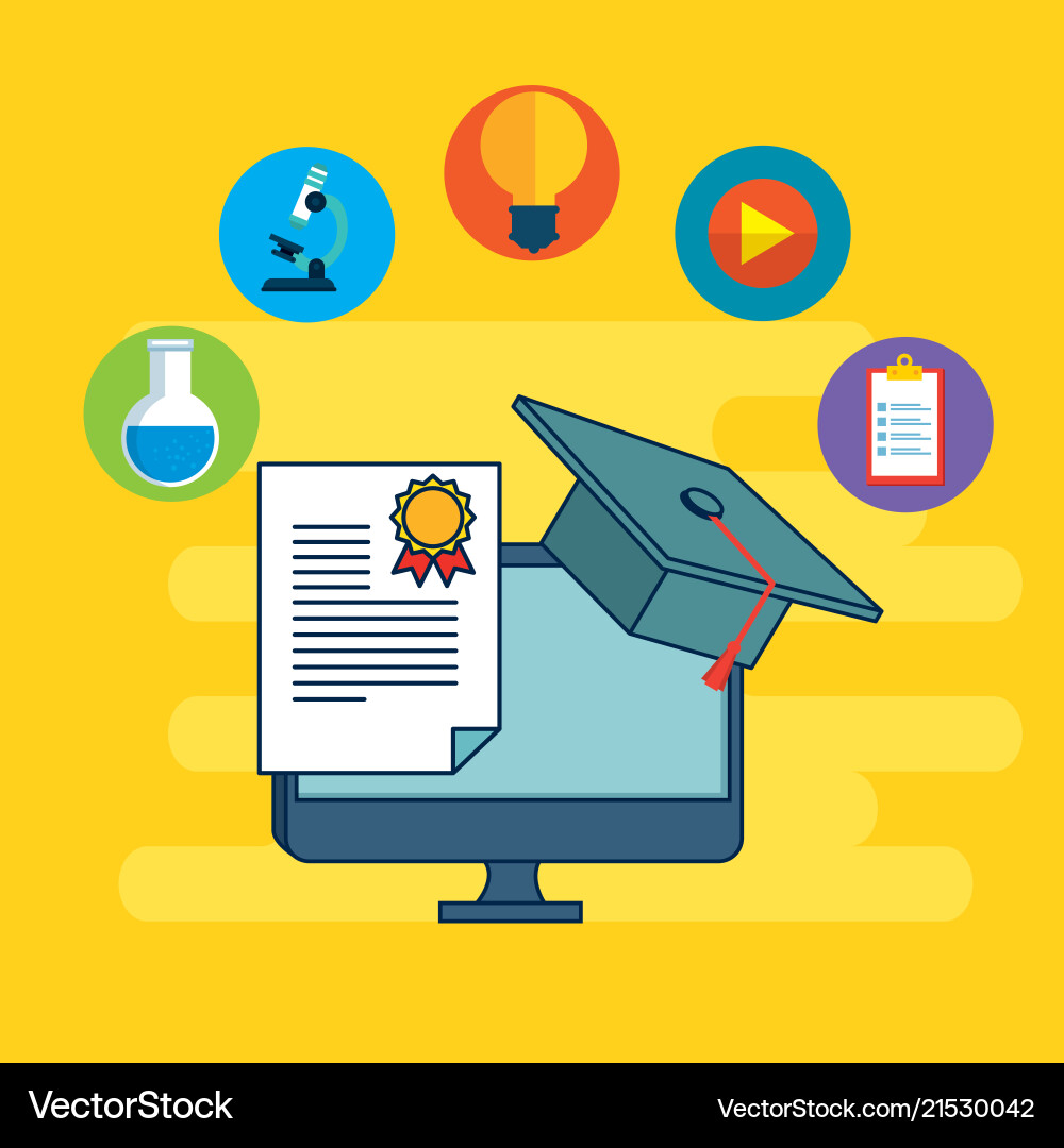 Education on line with desktop display Vector Image
