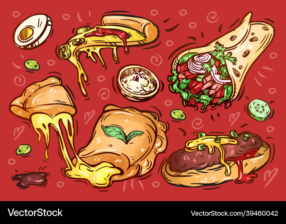 Fast food hand drawn sketch pizza calzone vector image