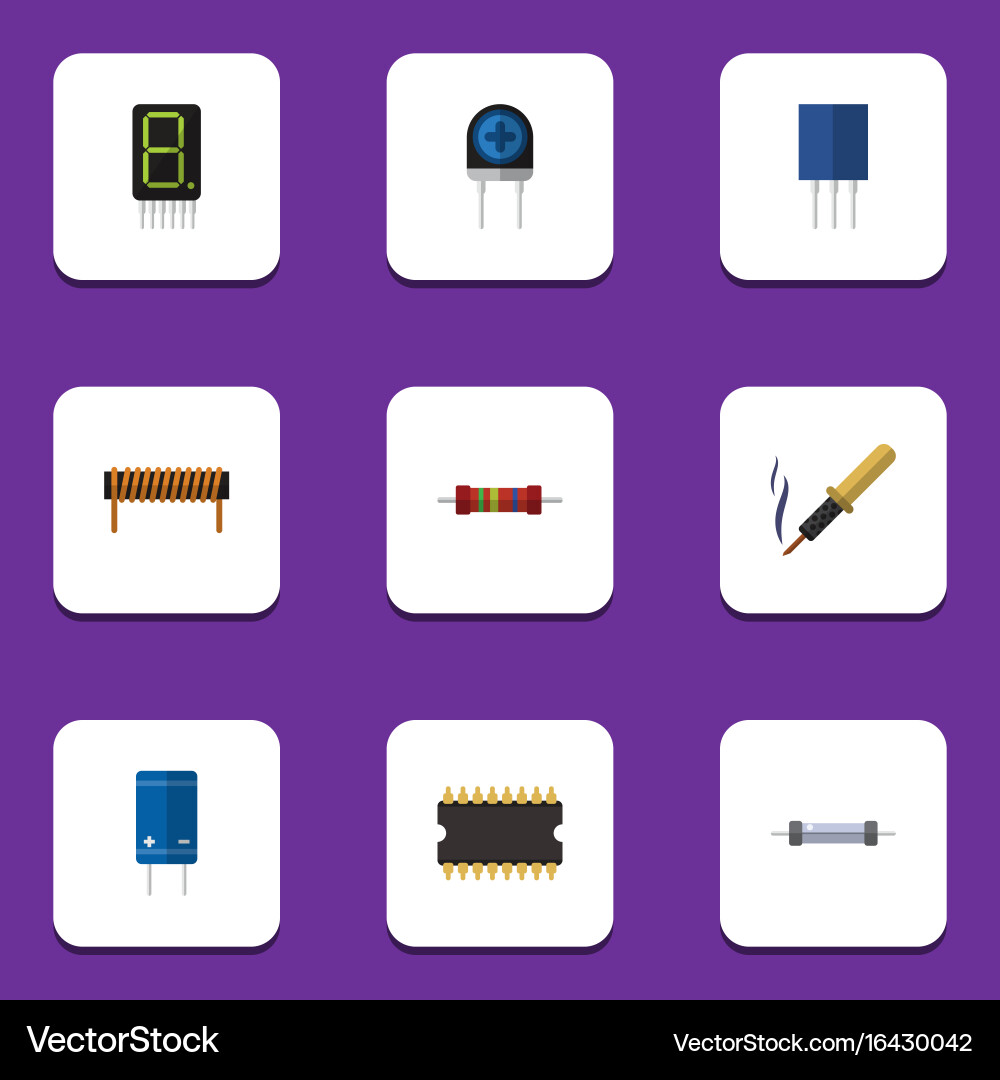 Flat icon electronics set of microprocessor vector image