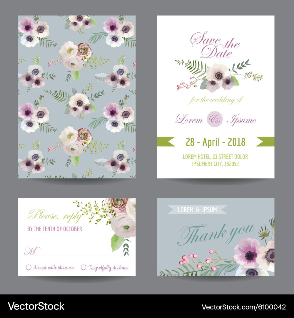 Floral Wedding Card Set - Elegant & Romantic vector image