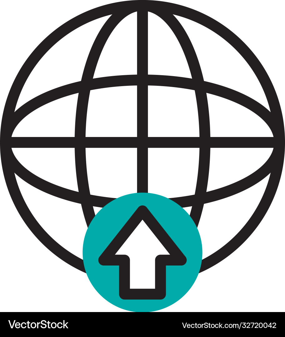 Global sphere and upload arrow icon half line Global sphere and upload arrow icon half line vector image