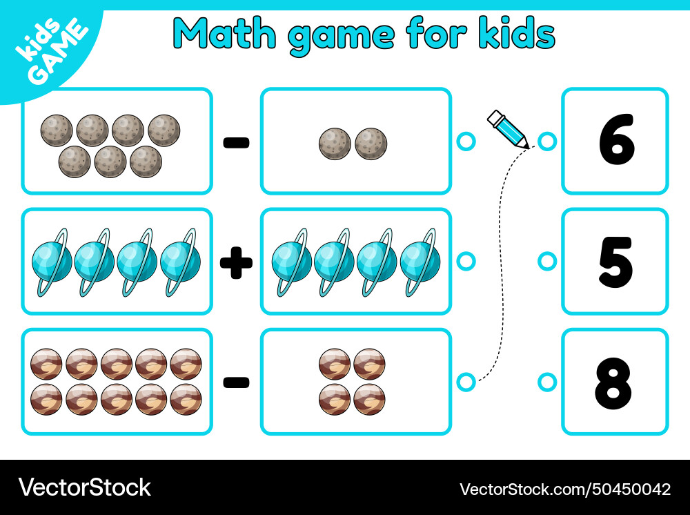 Math space game count planets and choose number vector image