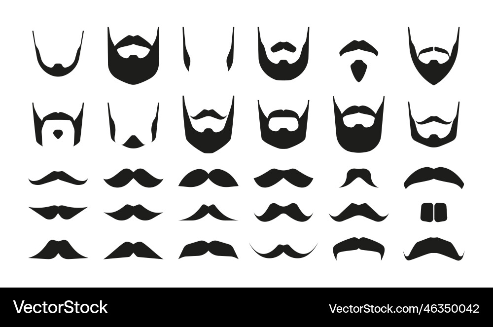 Mustaches and beards hipster black mustached Vector Image