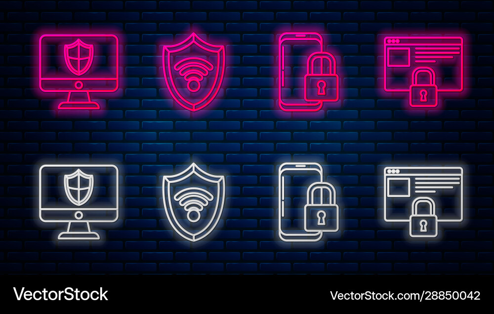 Set line shield with wifi wireless internet Set line shield with wifi wireless internet vector image