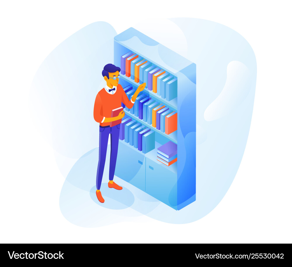 Student Studying in Library vector image