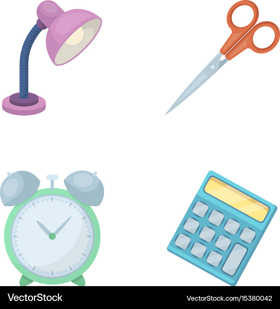 Table lamp scissors alarm clock calculator vector image