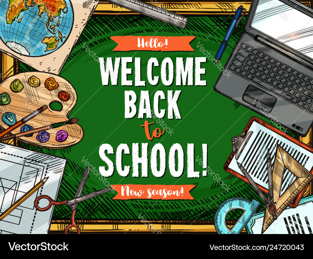 Back to school student stationery sketch vector image