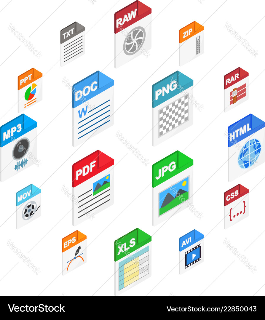 File types icons isometric 3d style vector image