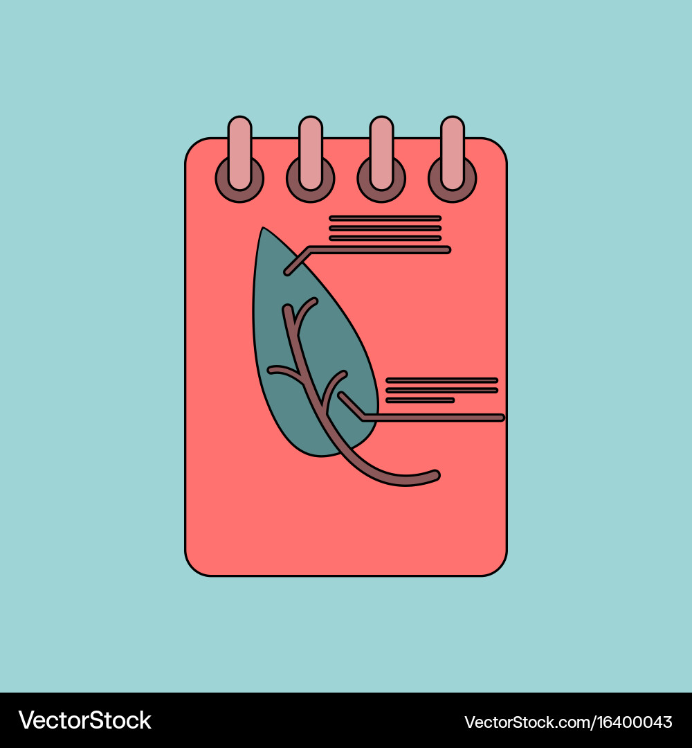 Flat icon design collection notebook and leaf vector image