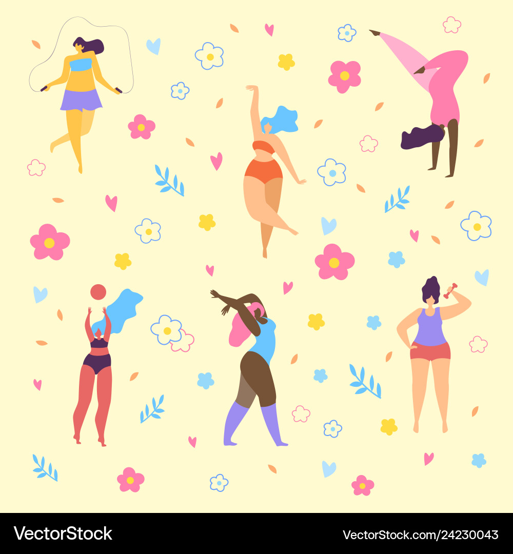 Happy plus size girls and active healthy lifestyle Happy plus size girls and active healthy lifestyle vector image