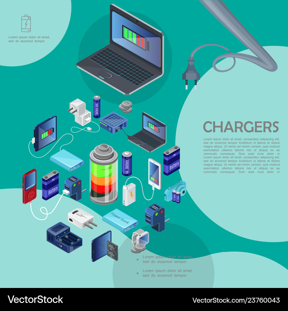 Isometric Modern Charger Set Vektorbild