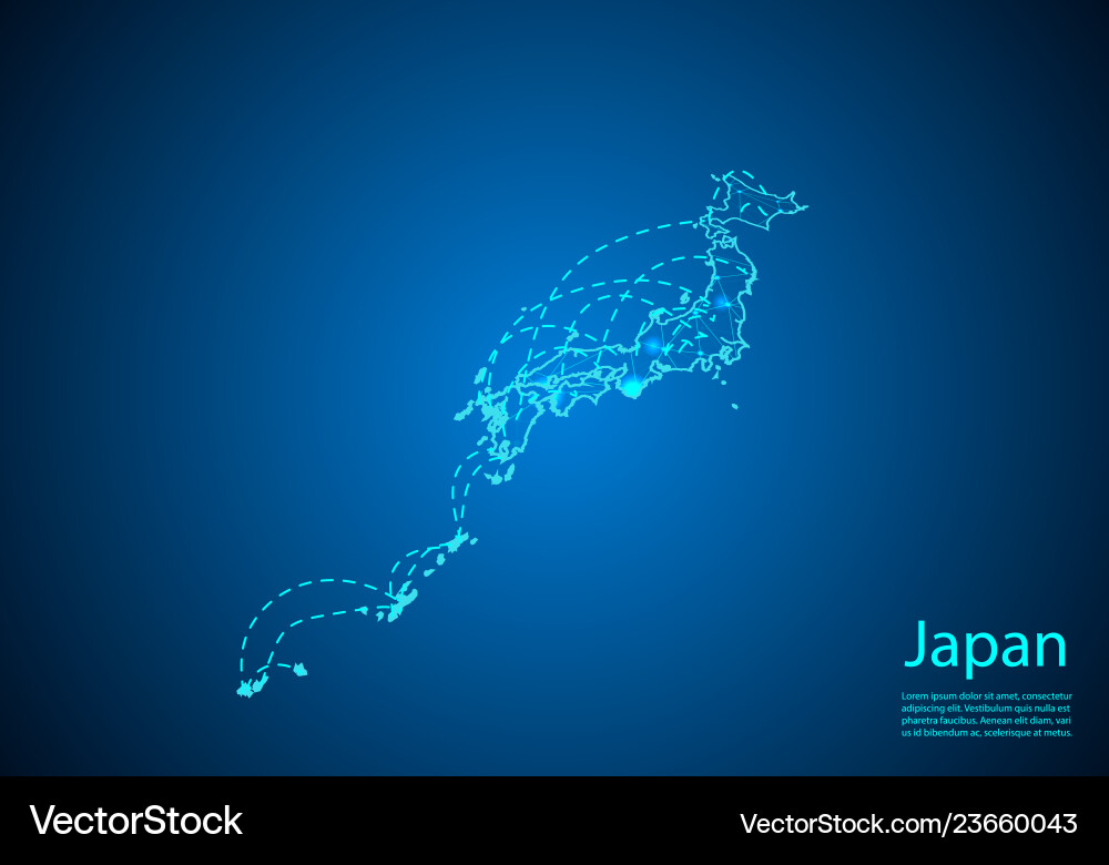 Japan map with nodes linked by lines concept Japan map with nodes linked by lines concept vector image