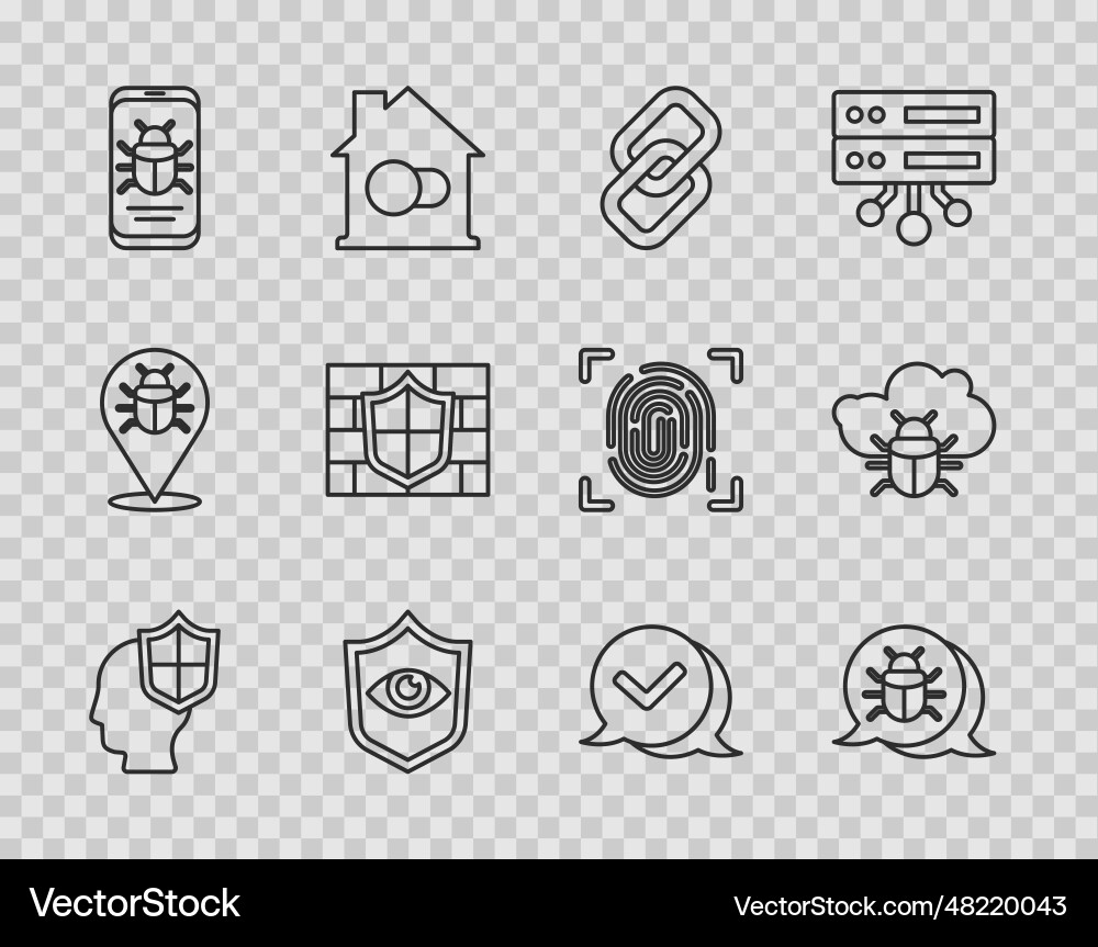 Set line head with shield system bug chain link Set line head with shield system bug chain link Vector Image
