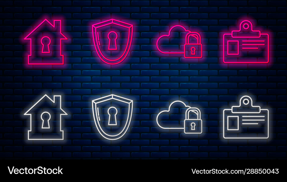 Set line shield with keyhole cloud computing Set line shield with keyhole cloud computing vector image