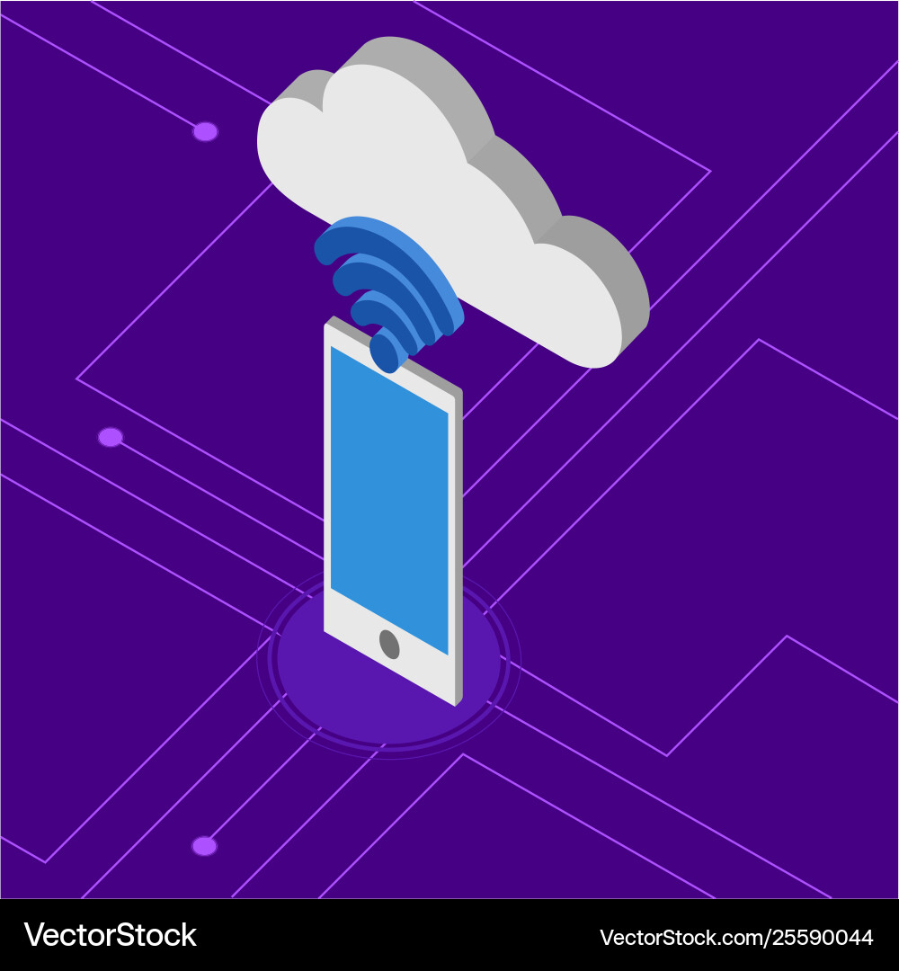 3d cloud computing icon connected to a smartphone vector image