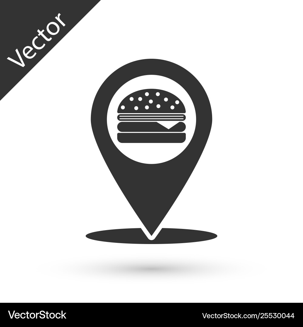 Grey map pointer with fast food burger icon Vector Image