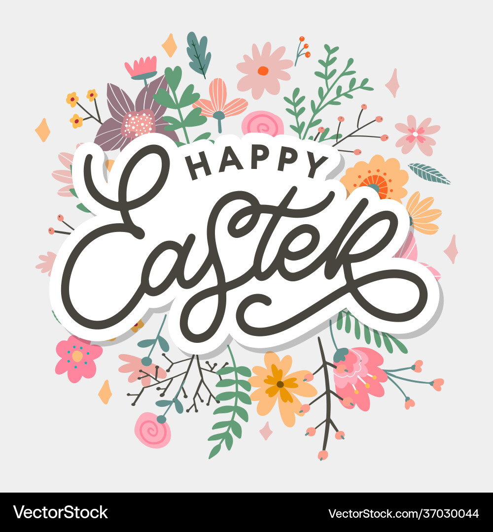 Happy easter day background with frame flowers Happy easter day background with frame flowers vector image