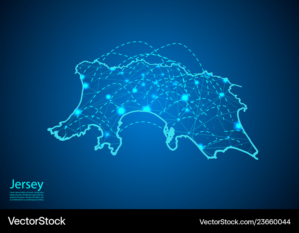 Jersey map with nodes linked by lines concept Jersey map with nodes linked by lines concept vector image