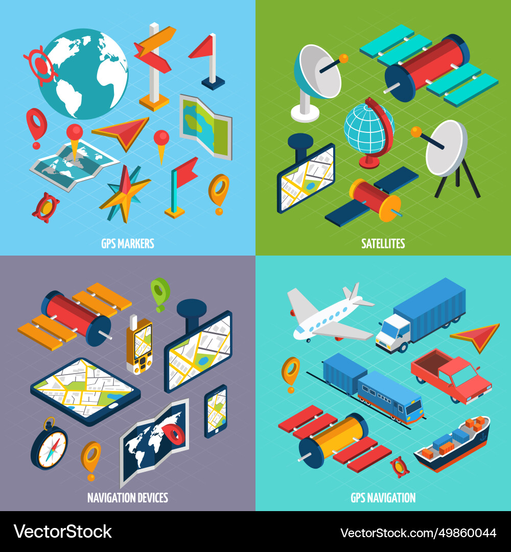 Navigation isometric icon set vector image