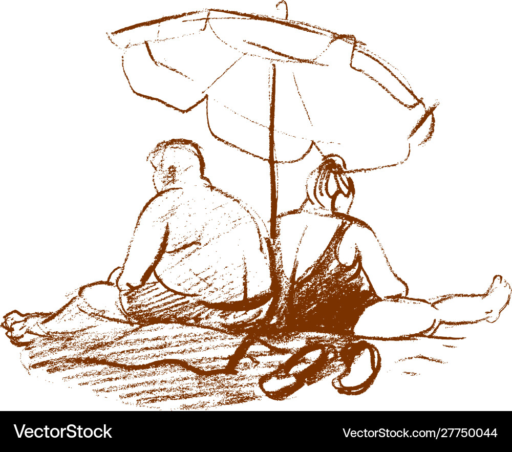 Paar unter Strand Regenschirm - Sketch Vektorbild