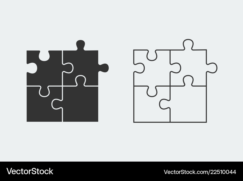 Puzzle - icon set of four black piece vector image