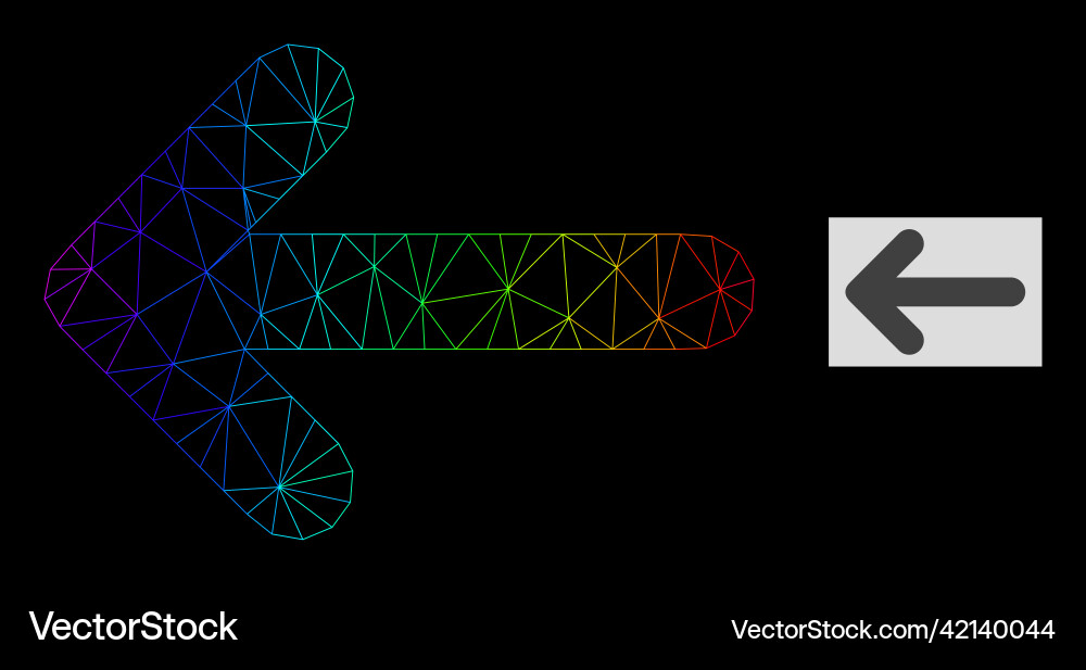 Rainbow gradiented polygonal net left arrow icon Rainbow gradiented polygonal net left arrow icon vector image