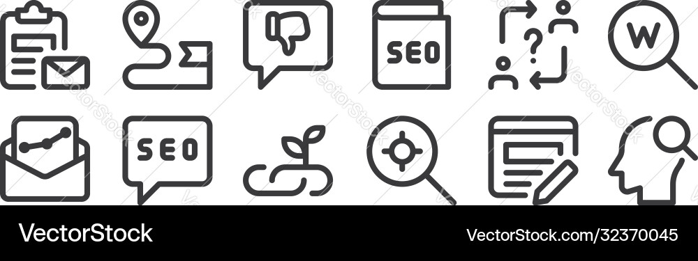 12 set linear web apps seo icons thin outline 12 set linear web apps seo icons thin outline vector image