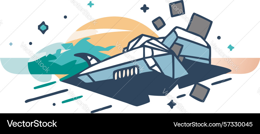 Abstract spaceship landing with energy particles Vector Image