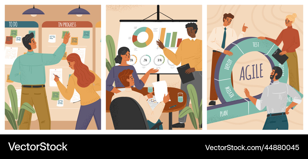 Agile development concept posters set team vector image