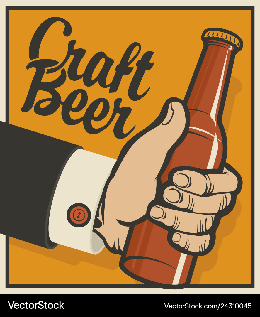 Beer banner with a mans hand bottle Vector Image